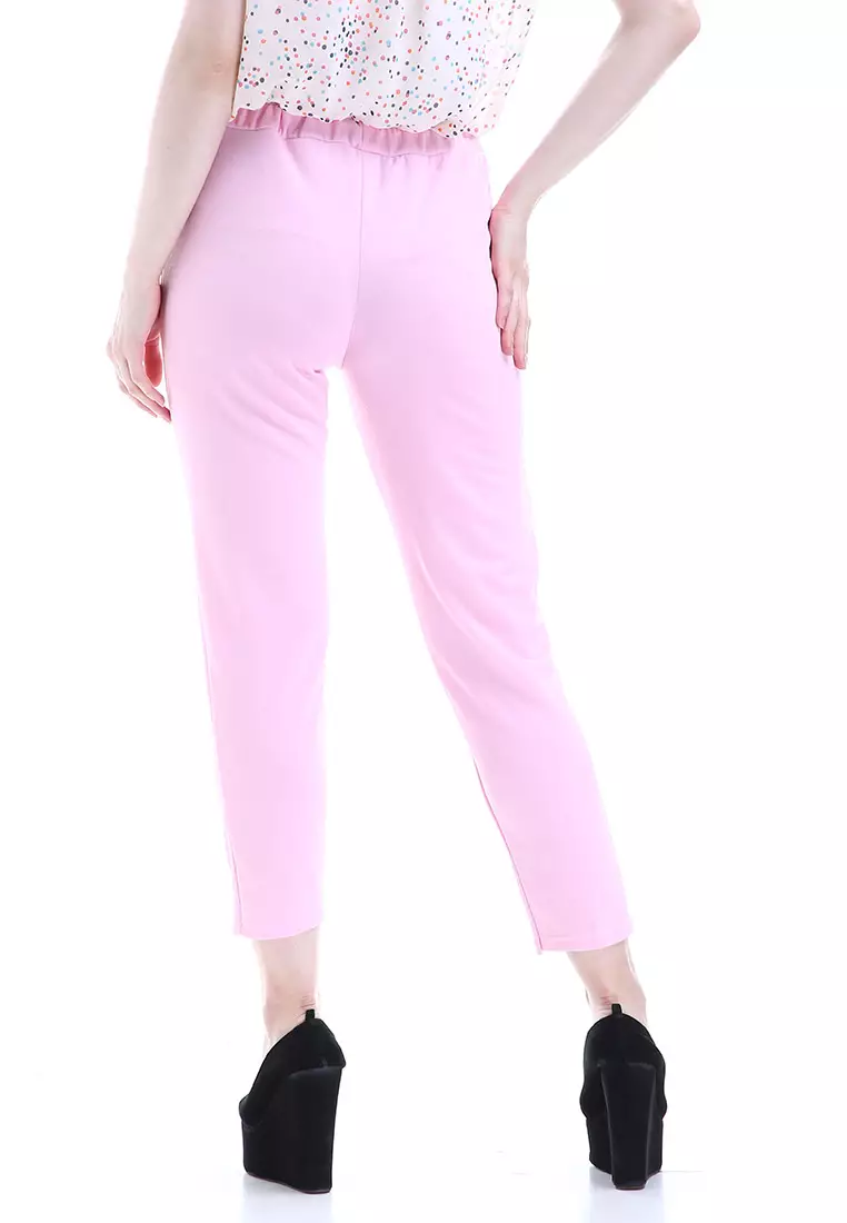 Opium Celana Panjang Wanita Rubbery Waist Long Pants Woman - Pink