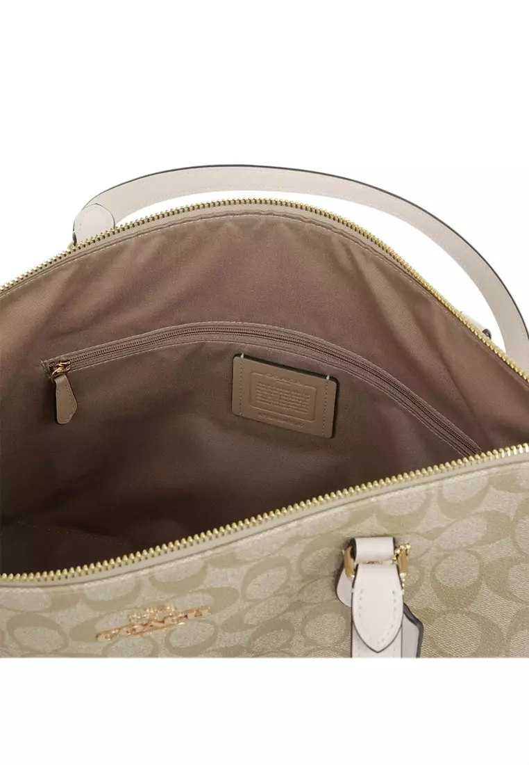 Gallery Tote Bag In Signature Canvas - Light Khaki/White