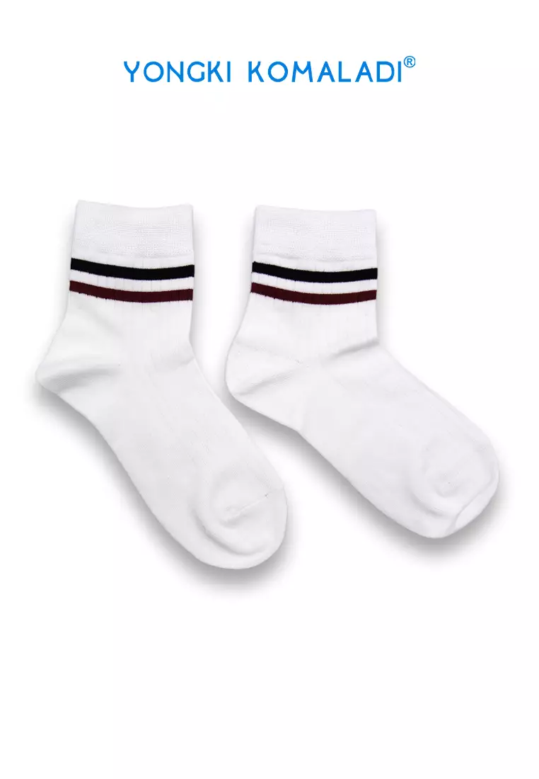 YONGKI KOMALADI KAOS KAKI MOTIF STRIPE KECIL OLDSCHOOL WARNA SOCK05 PUTIH