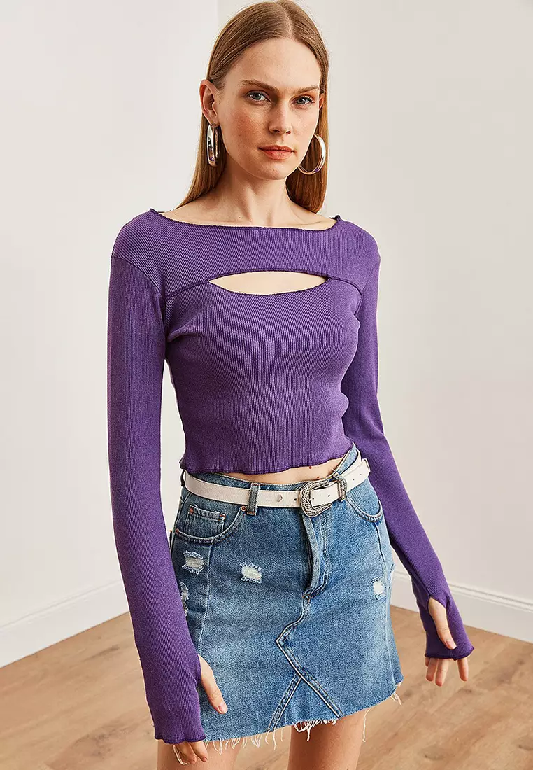 Buy Olalook Robe Cut Out Finger Detailed Flexible Crop Blouse 2026 ...