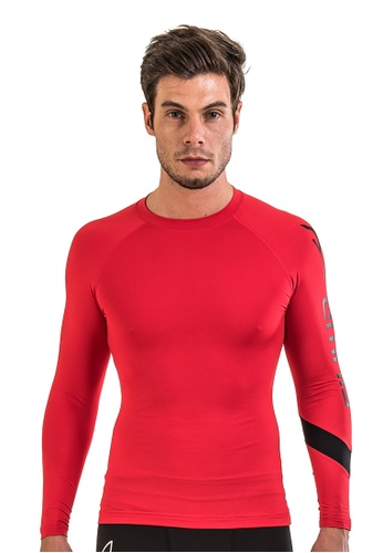 AMNIG red Amnig Men Maxforce Victory Compression Long Sleeve Top (Red) 4BD73AA5013A6DGS_1