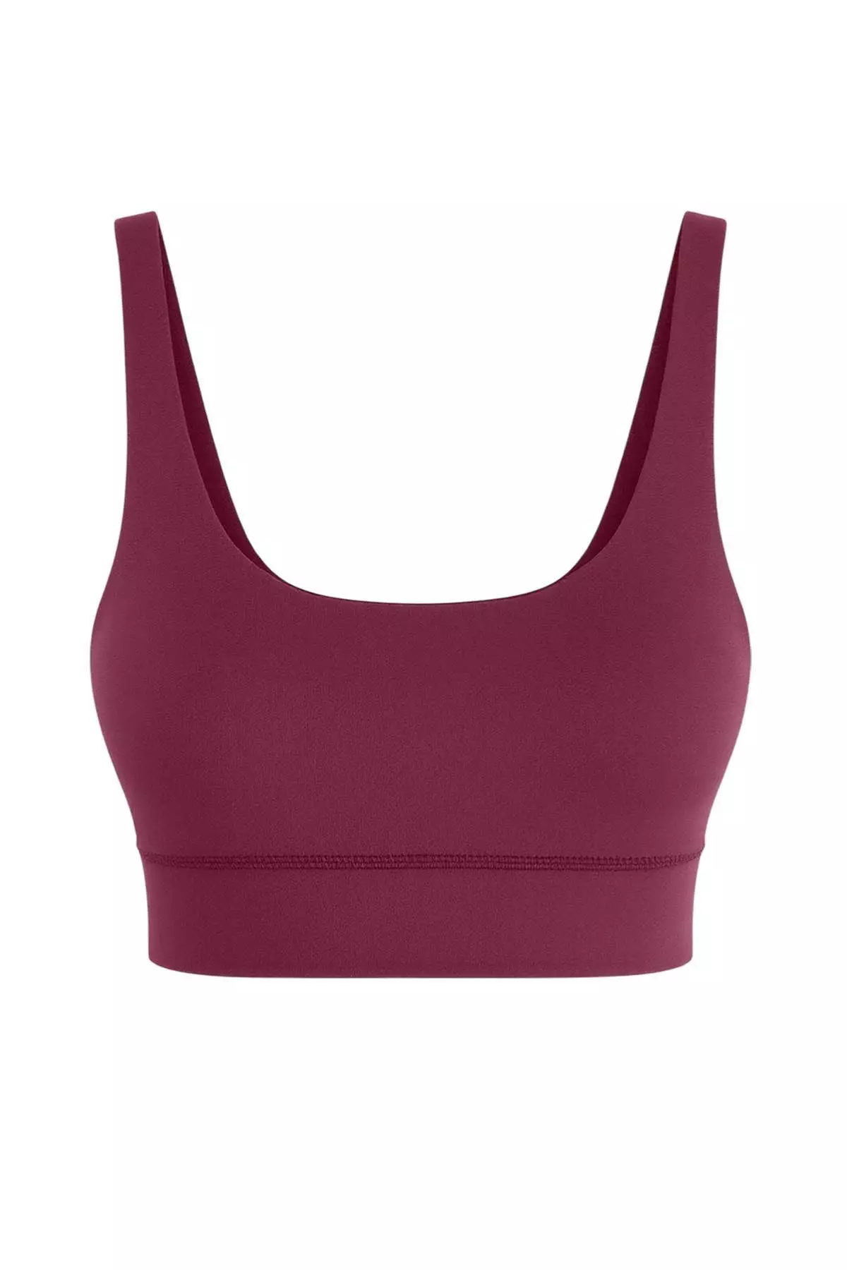 Burgundy Brushed Soft Fabric Supportive/Shape-Enhancing Thick Strap Knitted Sports Bra Thmss24Ss8