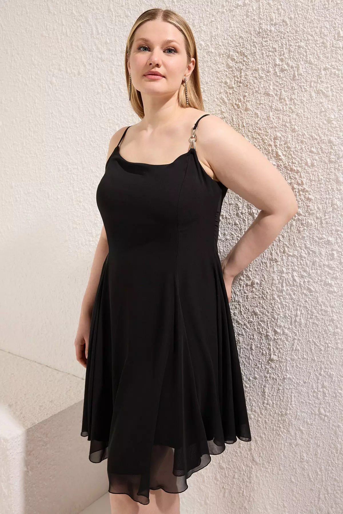 Chiffon Accessory Strap Mini Woven Plus Size Dress