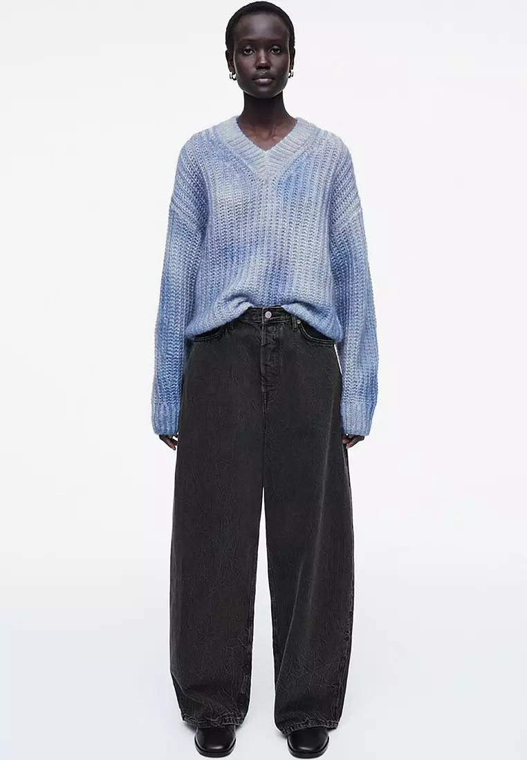 Spray-Effect Mohair V-Neck Jumper