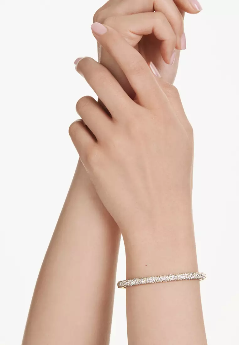 Sublima bangle, Snow pavé, White, Gold-tone plated