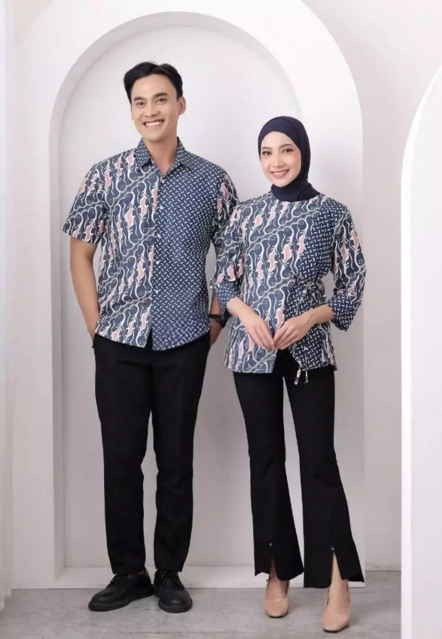 Blouse Batik Kusuma Navy Premium Elegant B.K