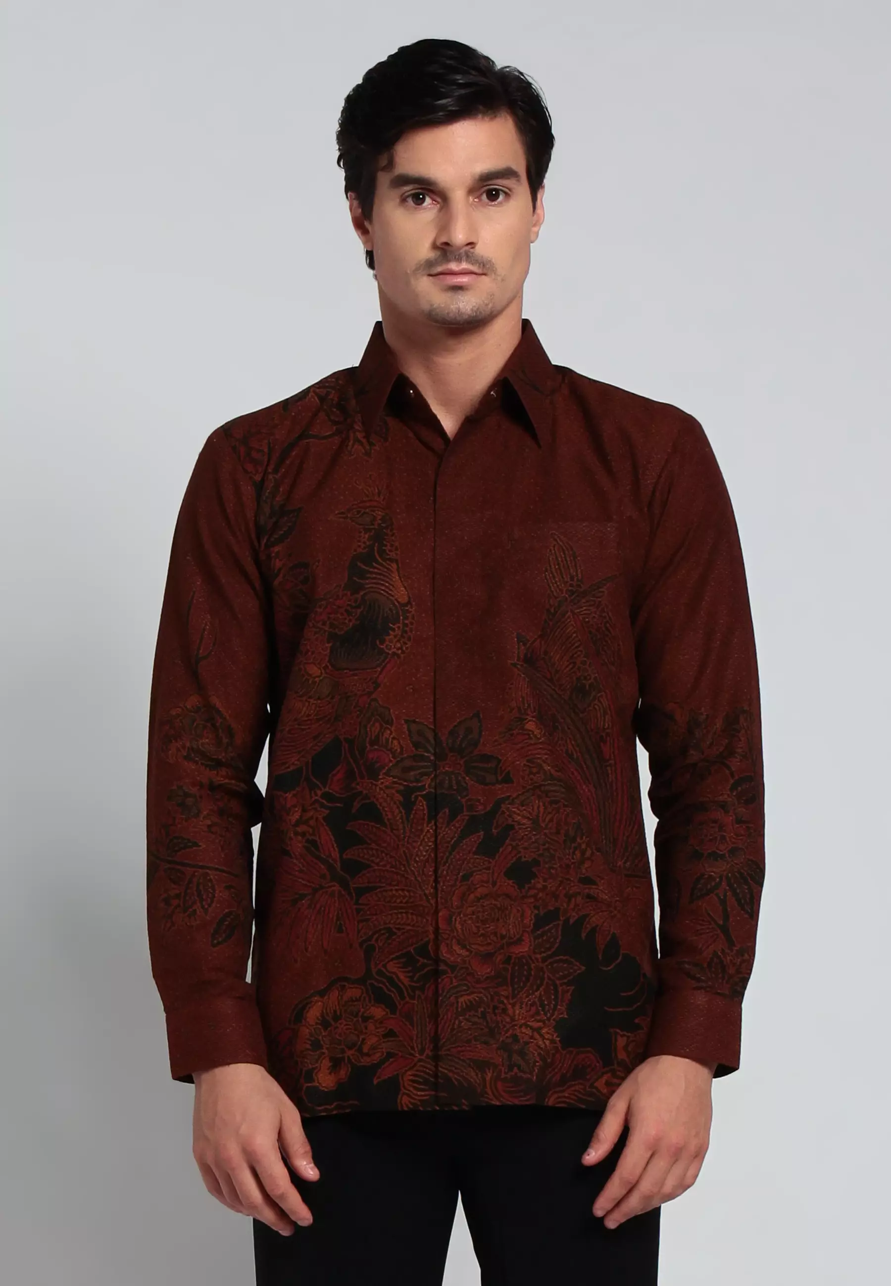 Jual Batik Kedu Kemeja Dobby Cendrawasih Coklat Original 2024 Zalora