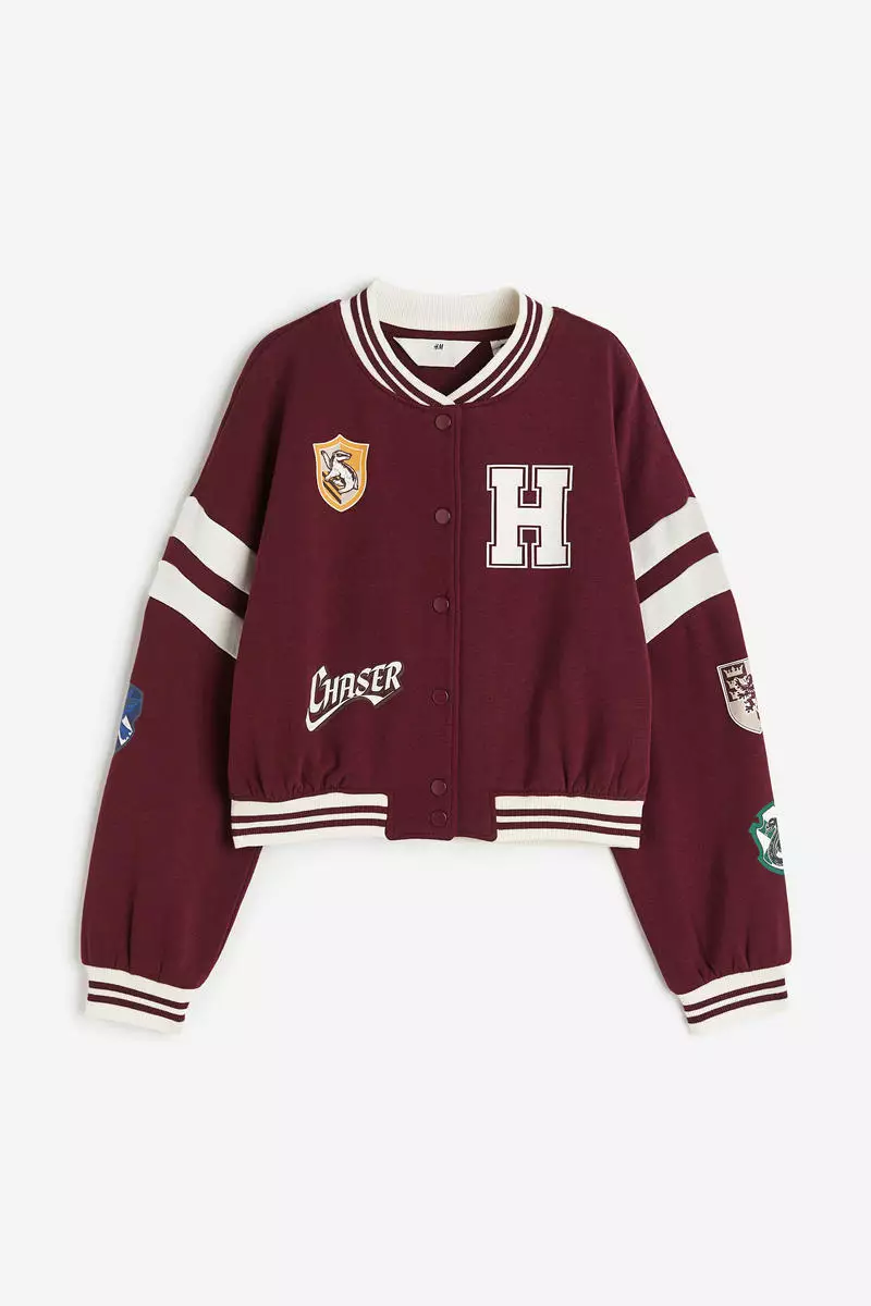 Print-motif baseball jacket