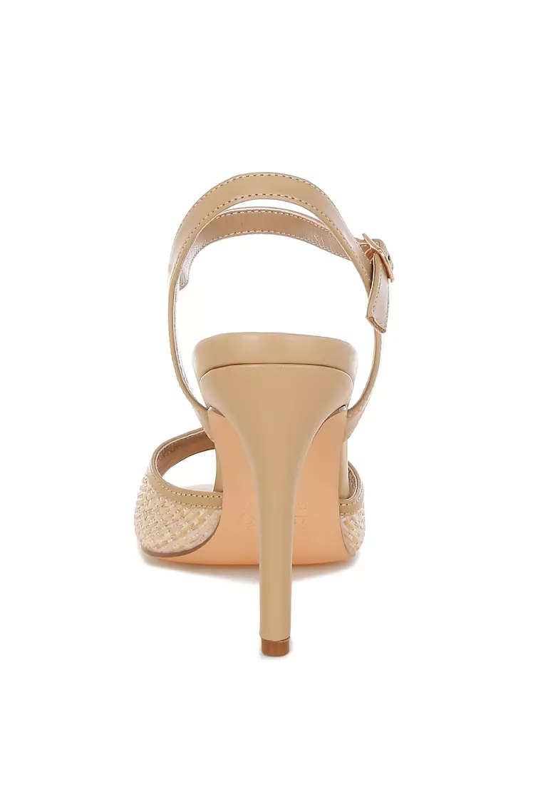 Raffia Square Toe Stiletto Heels In Beige