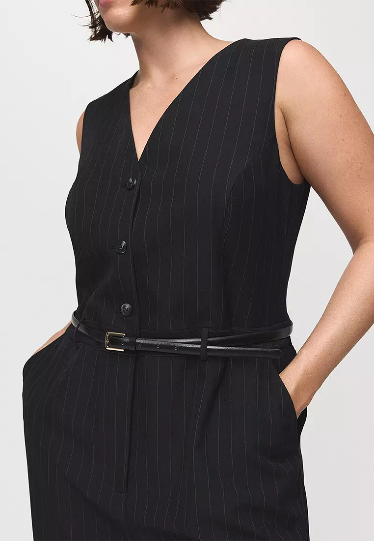 Pinstripe Jumpsuit With Belt