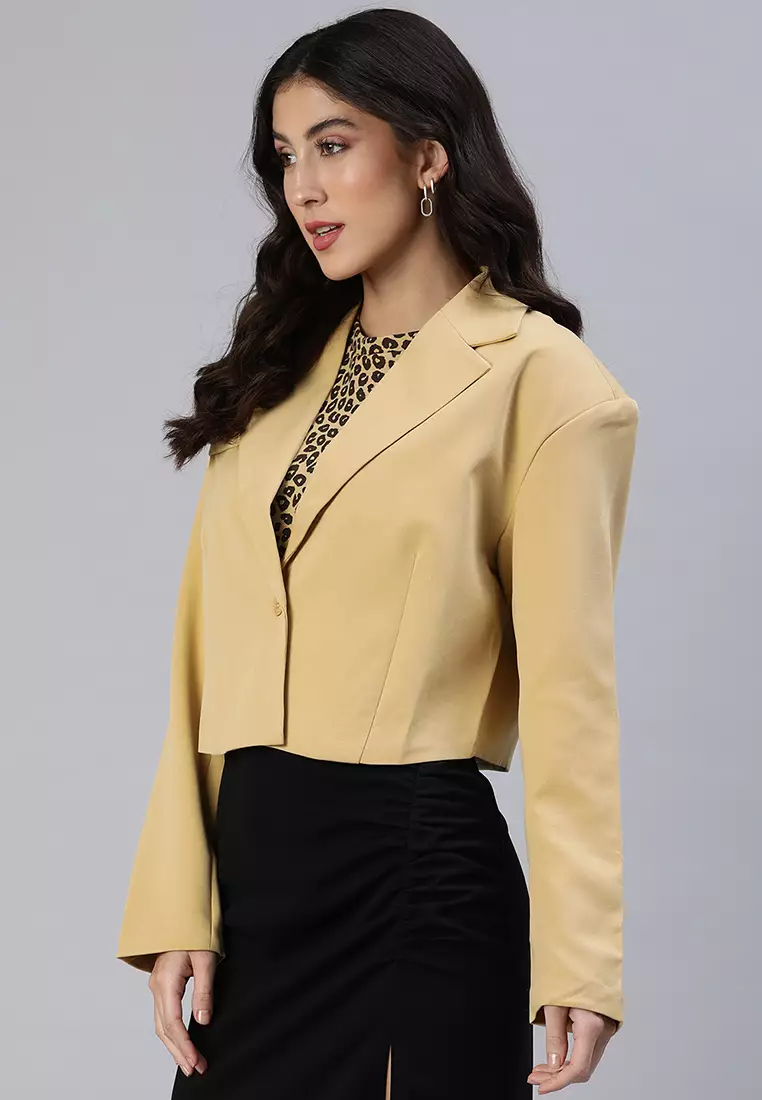 Tan cropped clearance blazer