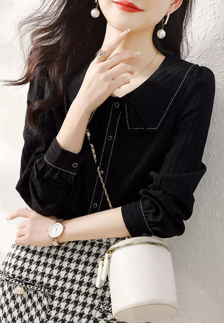 Navy Neckline Blouses