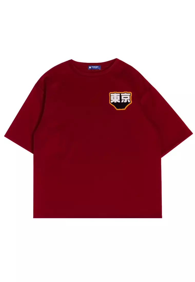MTQ32 t shirt oversize pakaian oversized pria distro tulisan jepang tokyo flat dakir maroon
