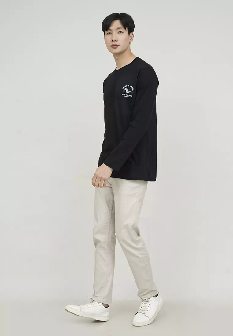 Kaos cotton combed lengan panjang pria hitam houseofcuff lifes a beach