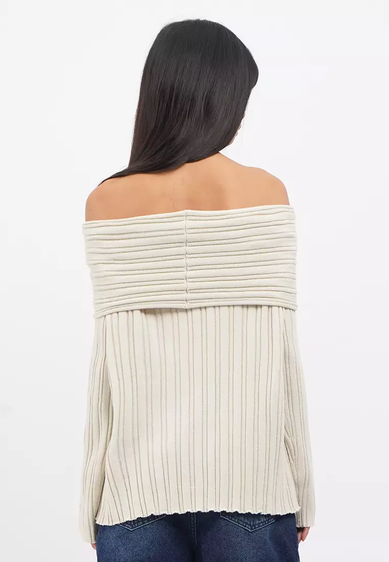 Off Shoulder Long Sleeve Knit Top