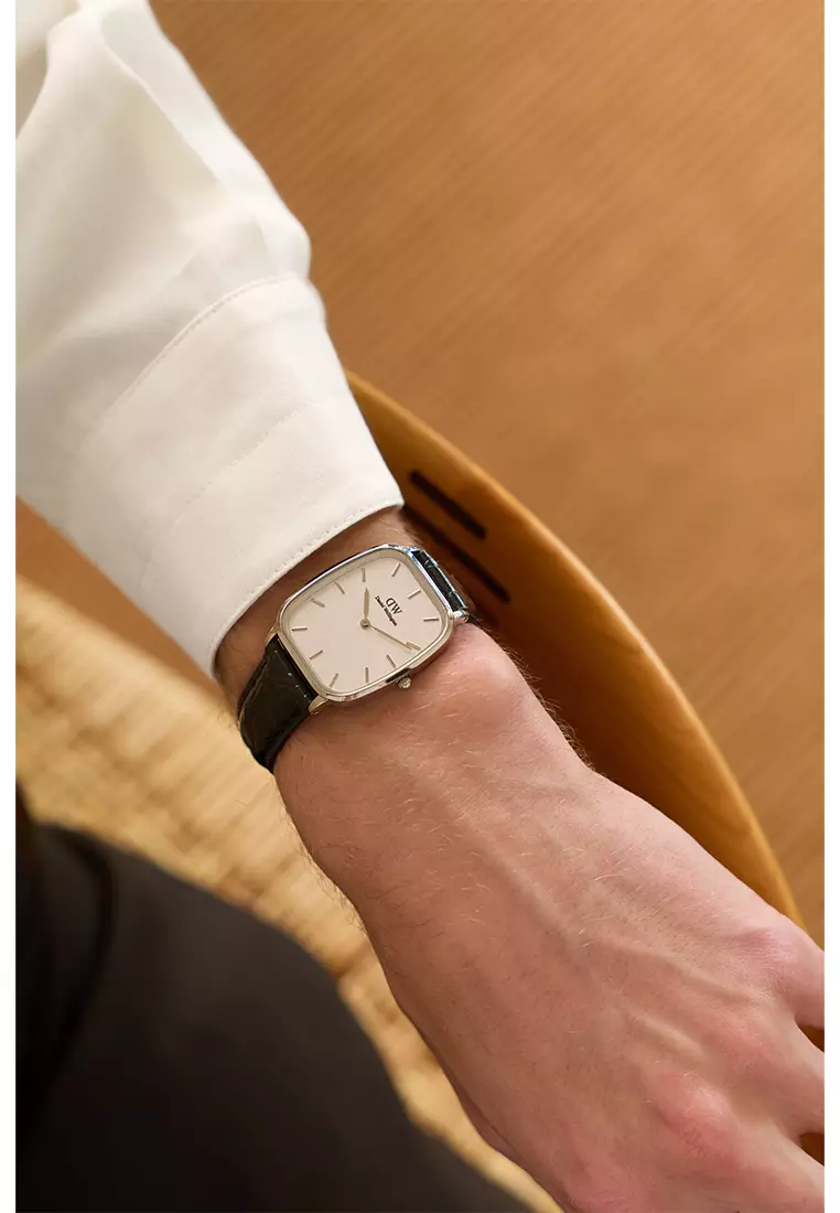 Marlon Black-Croc Belly Linen Off-White Silver - Men Watch Stainless Steel Leather Strap DW Official Authentic Original