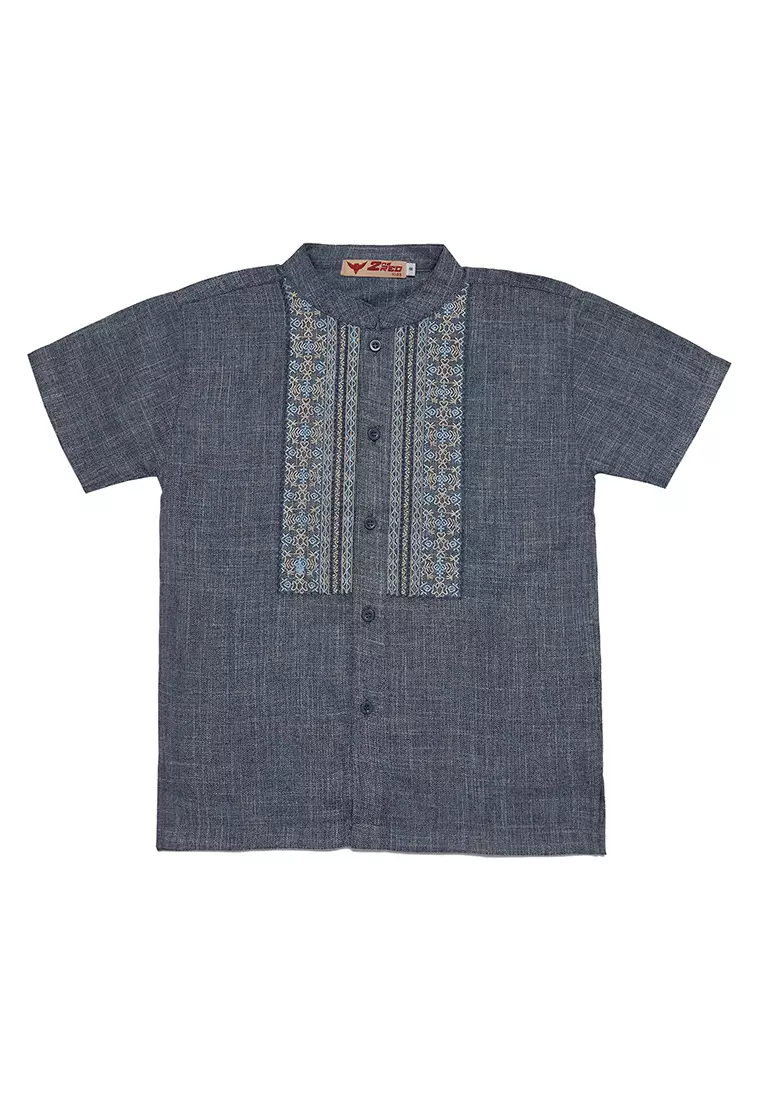 Baju Koko Anak Laki Bordir Grafik Navy Setelan - NOBLE