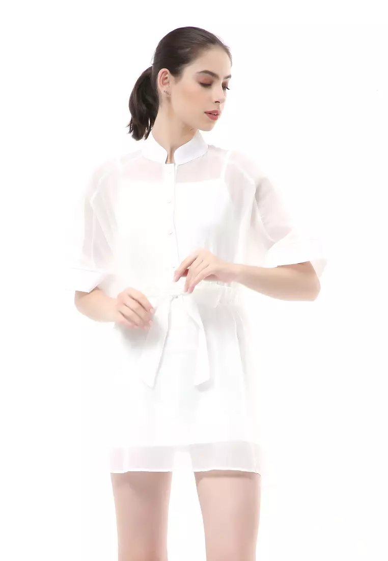 Rachel Mini Dress Organza Wanita Korean Style Lengan Pendek Material Velvet ORIGINAL - White