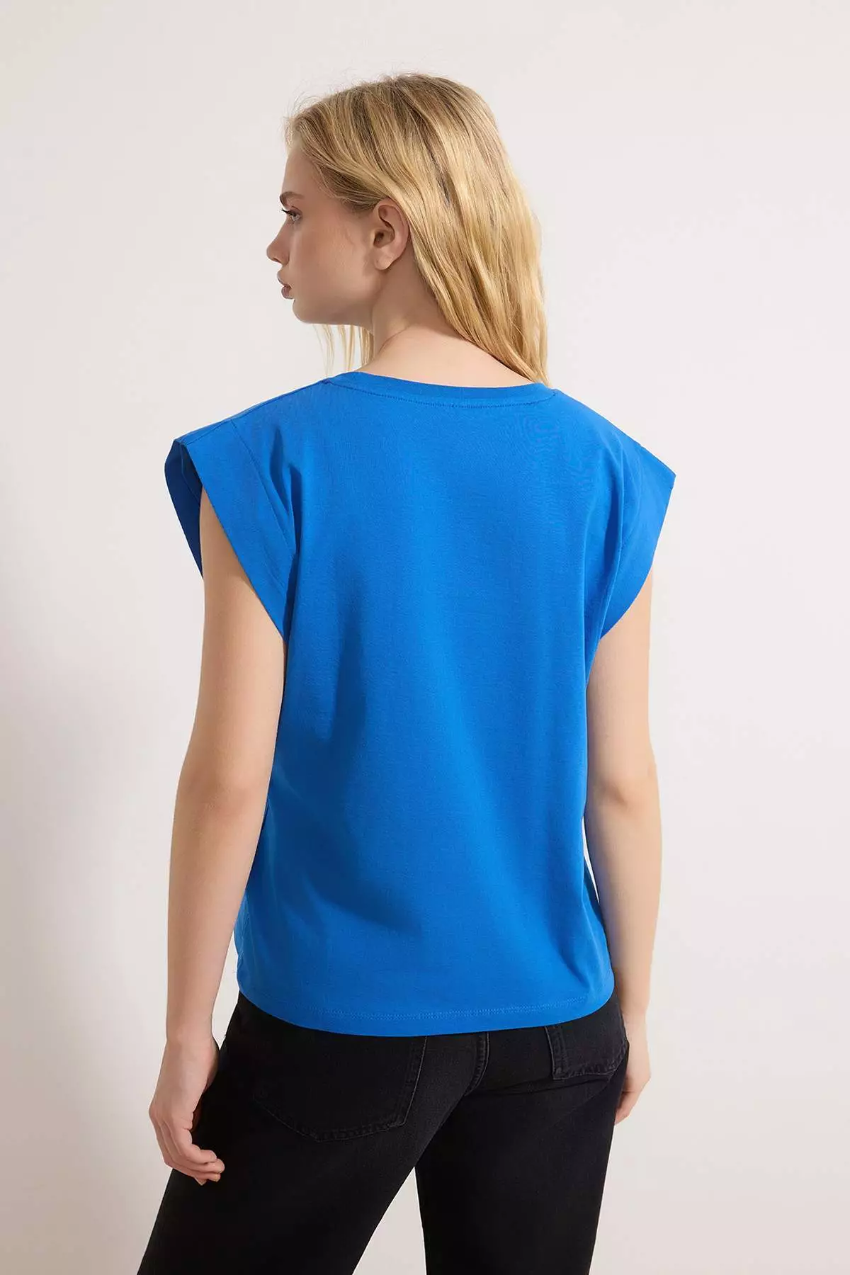 Cobalt 1% Cotton Shoulder Pad Look Basic Crew Neck Knitted T-Shirt Twoss2Ts21