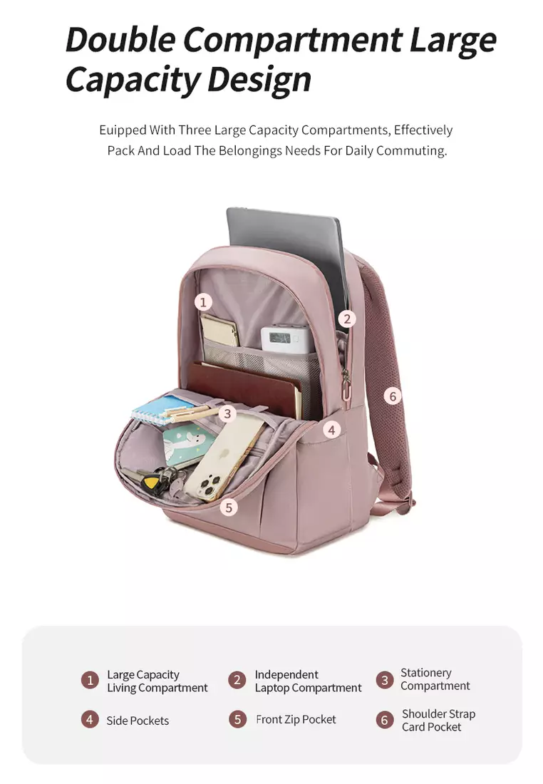 Urban Casual Shockproof 15.6 Laptop Compartment Waterproof Backpack for Women