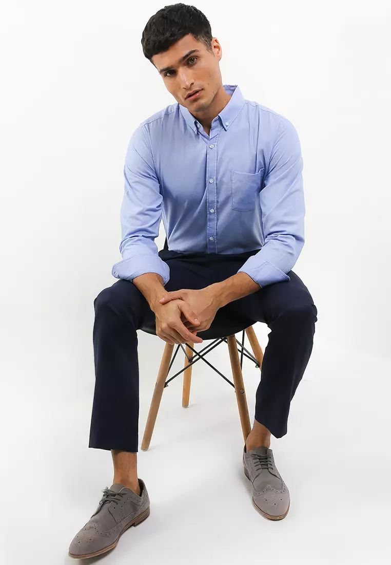 Cotton Well Long Sleeve Oxford Light Blue | Kemeja Lengan Panjang Basic Polos Biru Muda