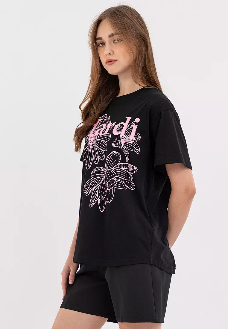 Tshirt Triple Flower_Black Pink