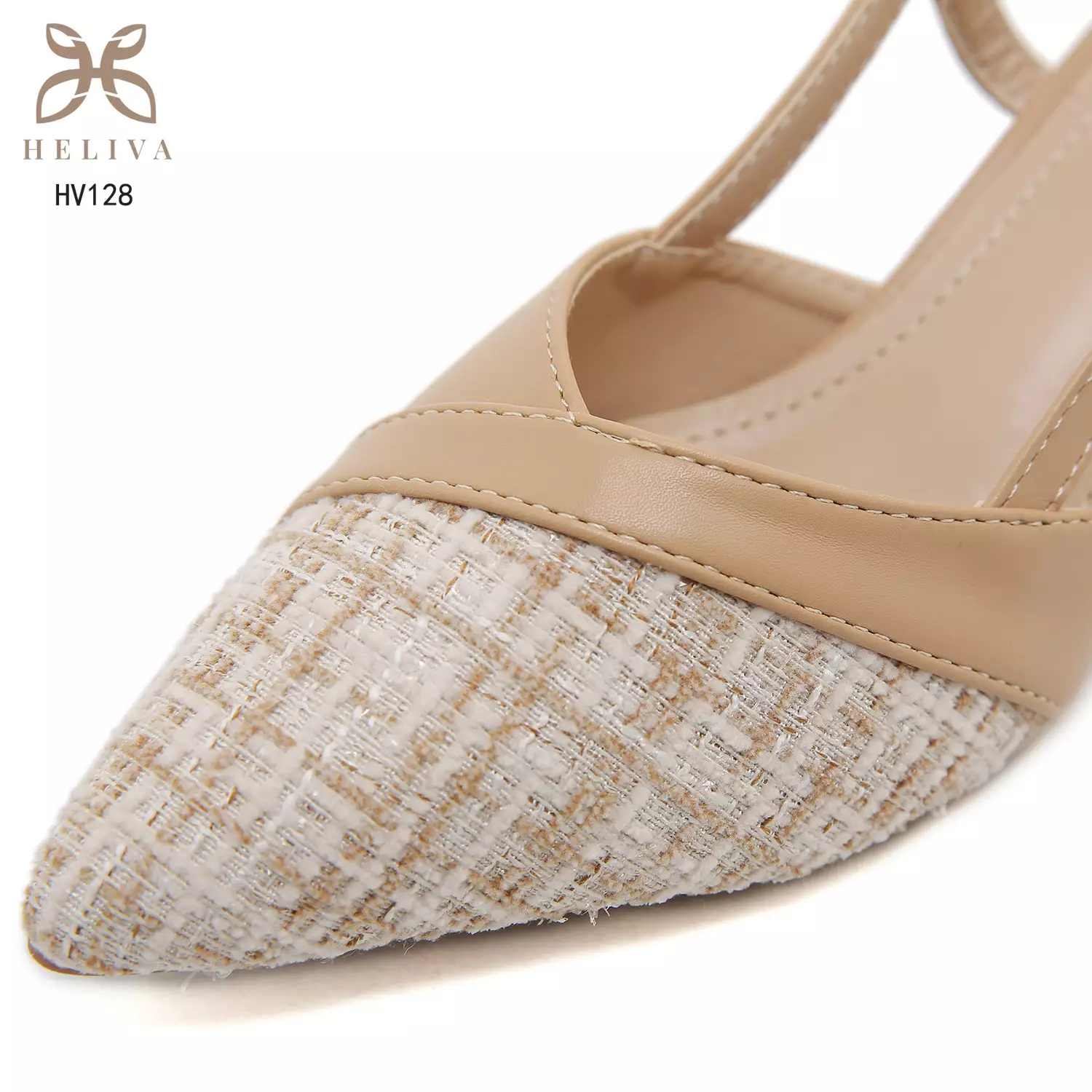 HELIVA MARLENA 5cm Slingback Block Heels Refined Tweed Texture & Classic Pointed Toe HV128