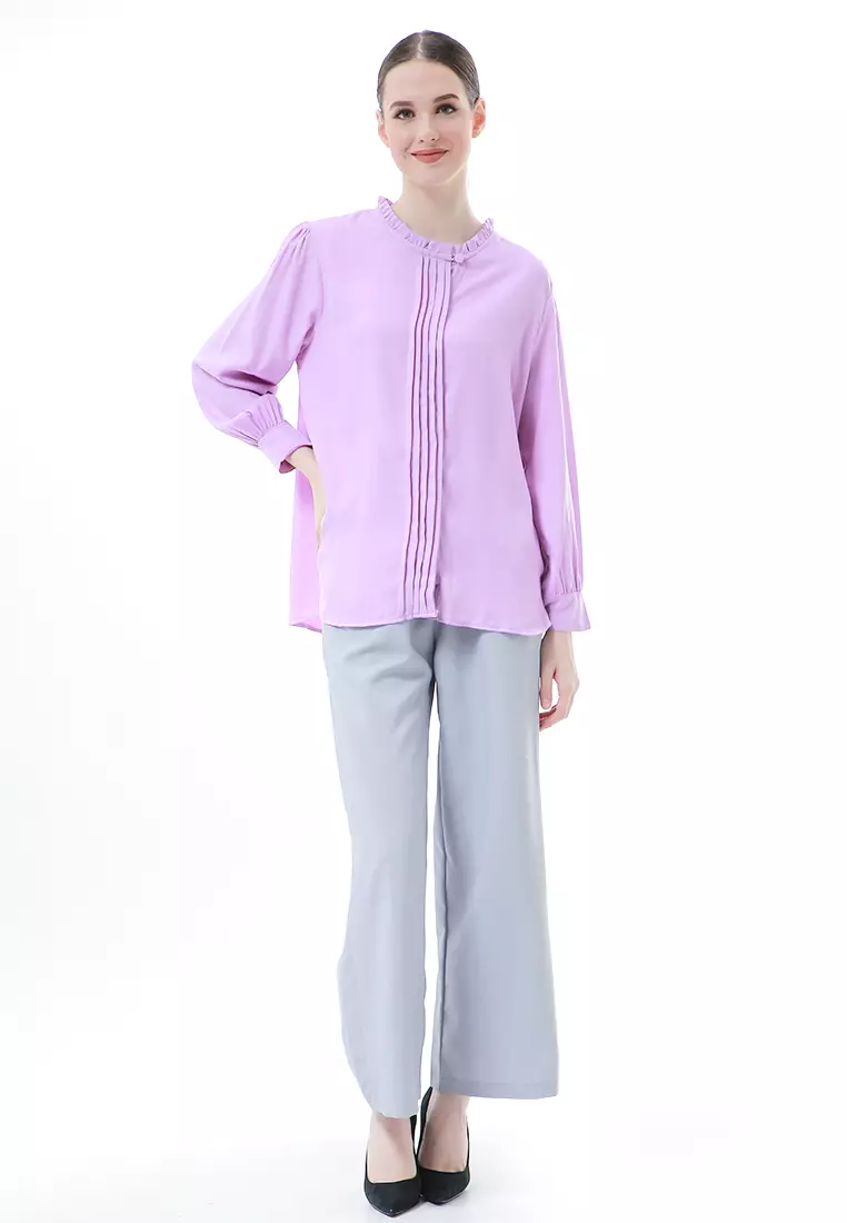 Vionka Kemeja Atasan Wanita Opnaisel Motif Polos - Lilac
