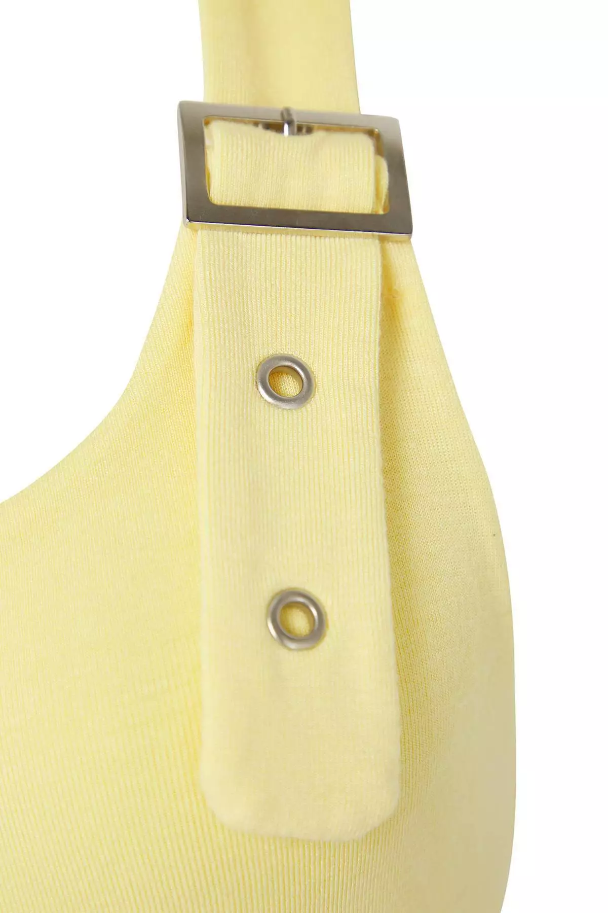 Light Yellow Halter Neck Belt Detail Fitted/Slim Fit Knitted Blouse