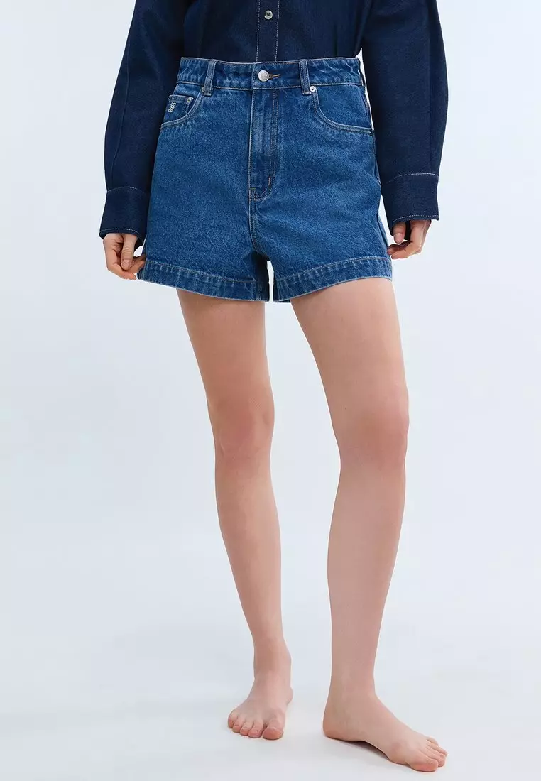 High Waist Tailored Mini Shorts - Blue