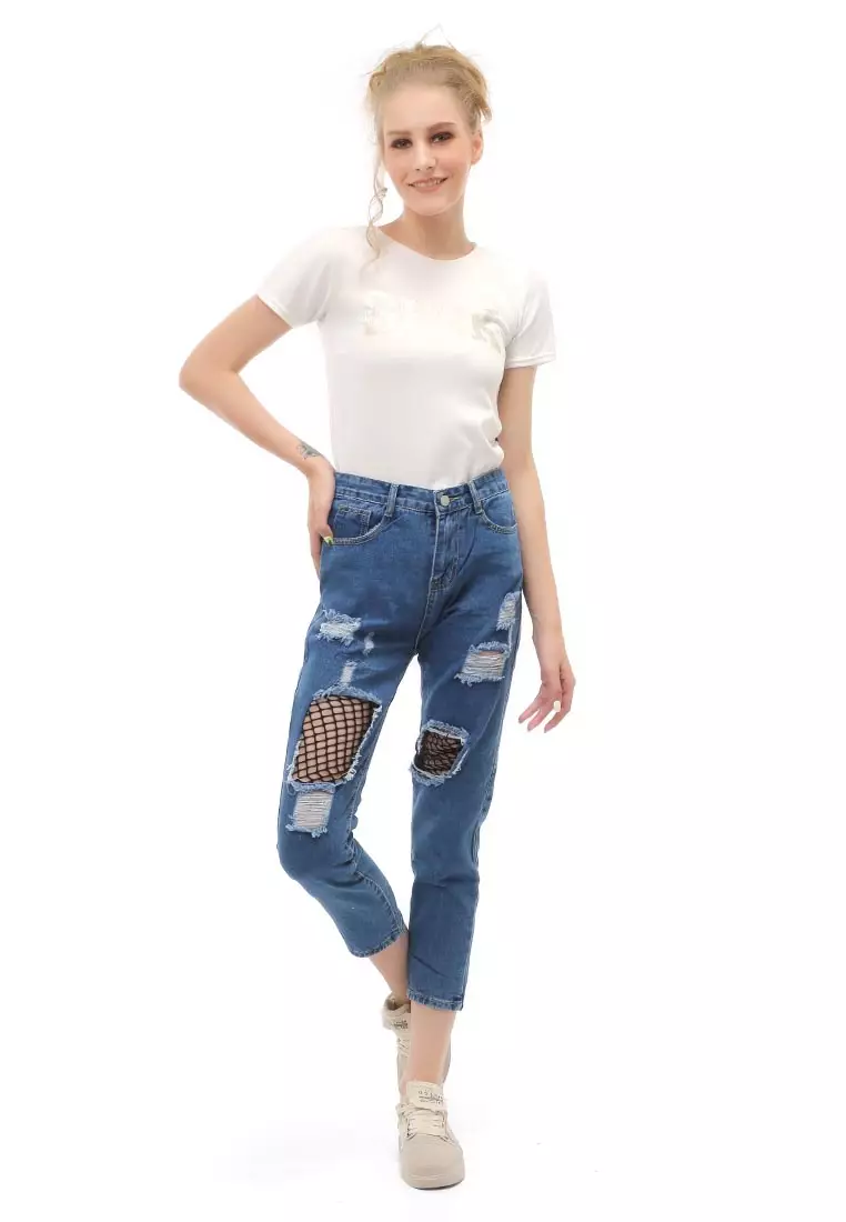 Jourel Long Pants Celana Panjang Ripped Jeans Wanita Material Denim ORIGINAL - Blue