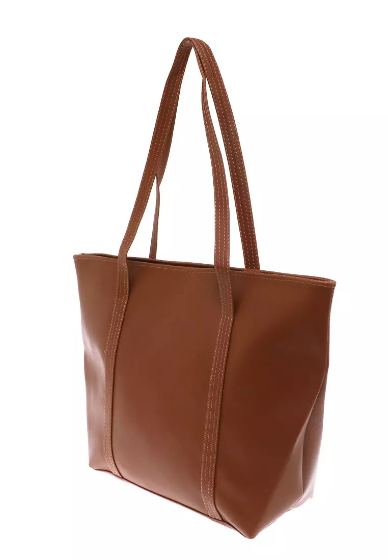 Kyla Tote Bags Woman Plain Design Simple Tas Wanita Casual Premium Quality - Mocca