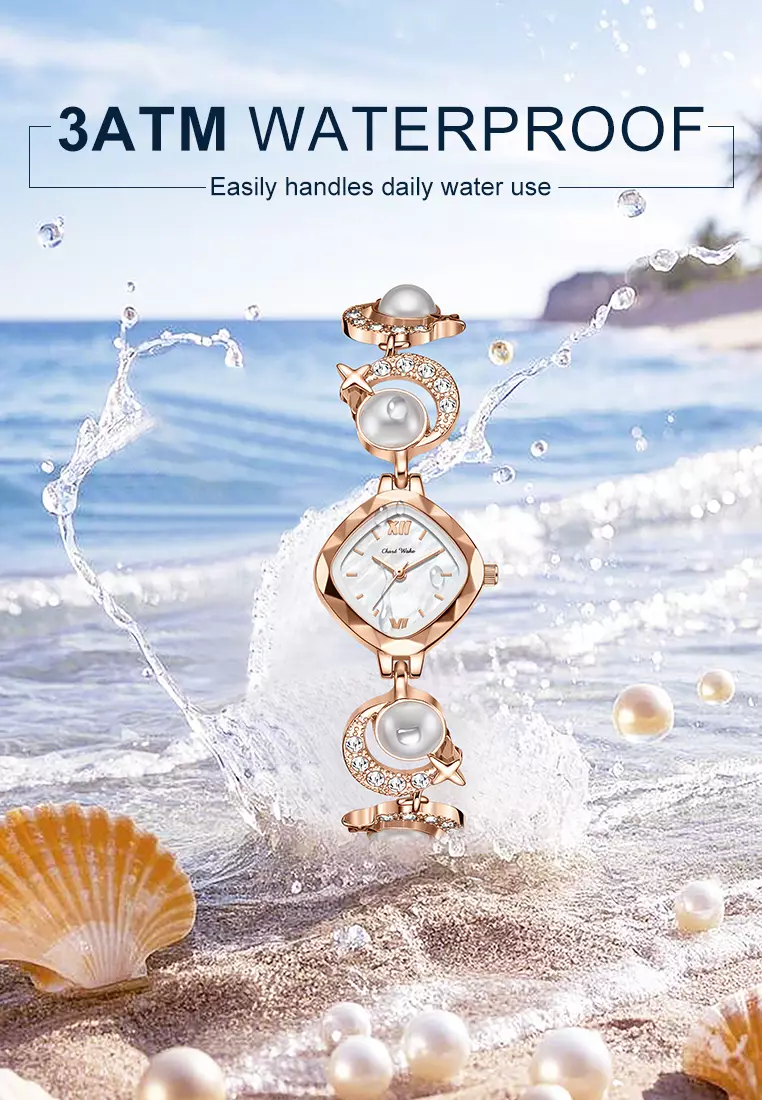 Jam Tangan Wanita Original Korea Style Pear Strap Anti Air Jam Tangan Cewek rosewhite