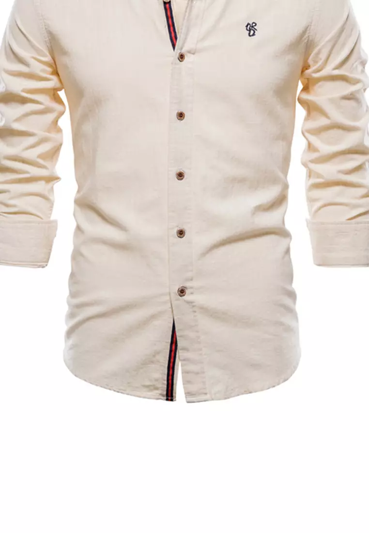 Slim Cotton-Flax Long Sleeve Shirt AX71