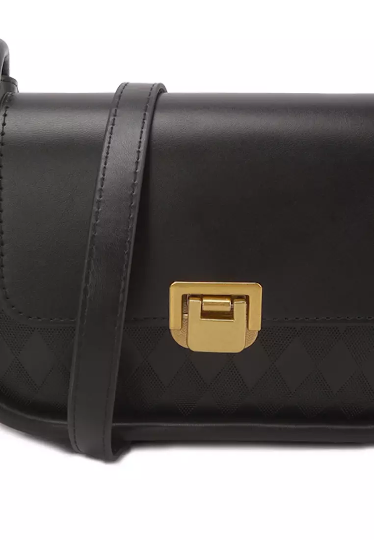 Faux Leather Sling Bag in Black