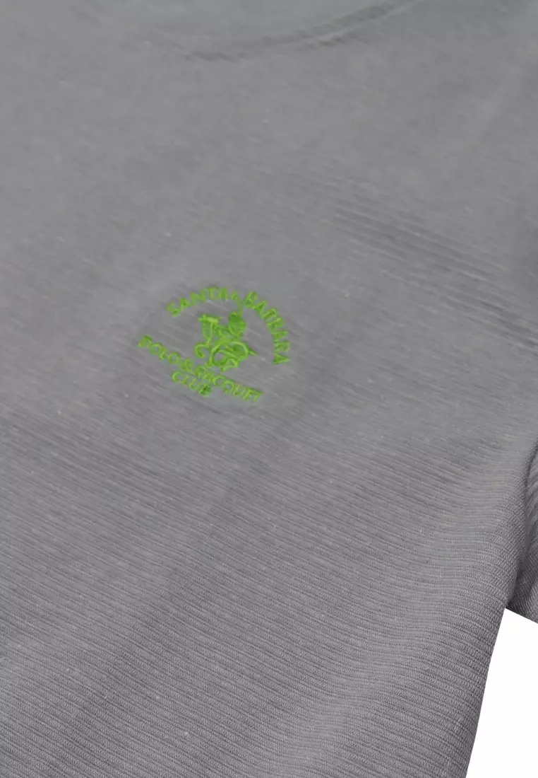 Spandex Plain Gray T-Shirt For Men With Logo Embroidery On Chest