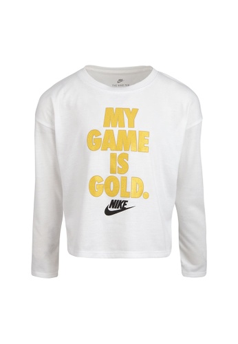 Nike white Nike Girl's My Game Is Gold Long Sleeves Tee (4 - 7 Years) - White DAD2EKA5C6A3EAGS_1