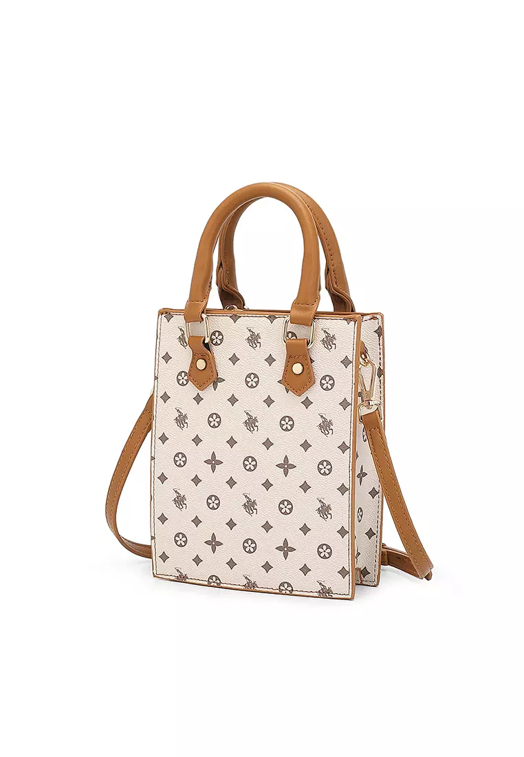 Women's Monogram Top Handle Bag / Sling Bag / Crossbody Bag (Tas Selempang / Tas Tangan) - Cokelat