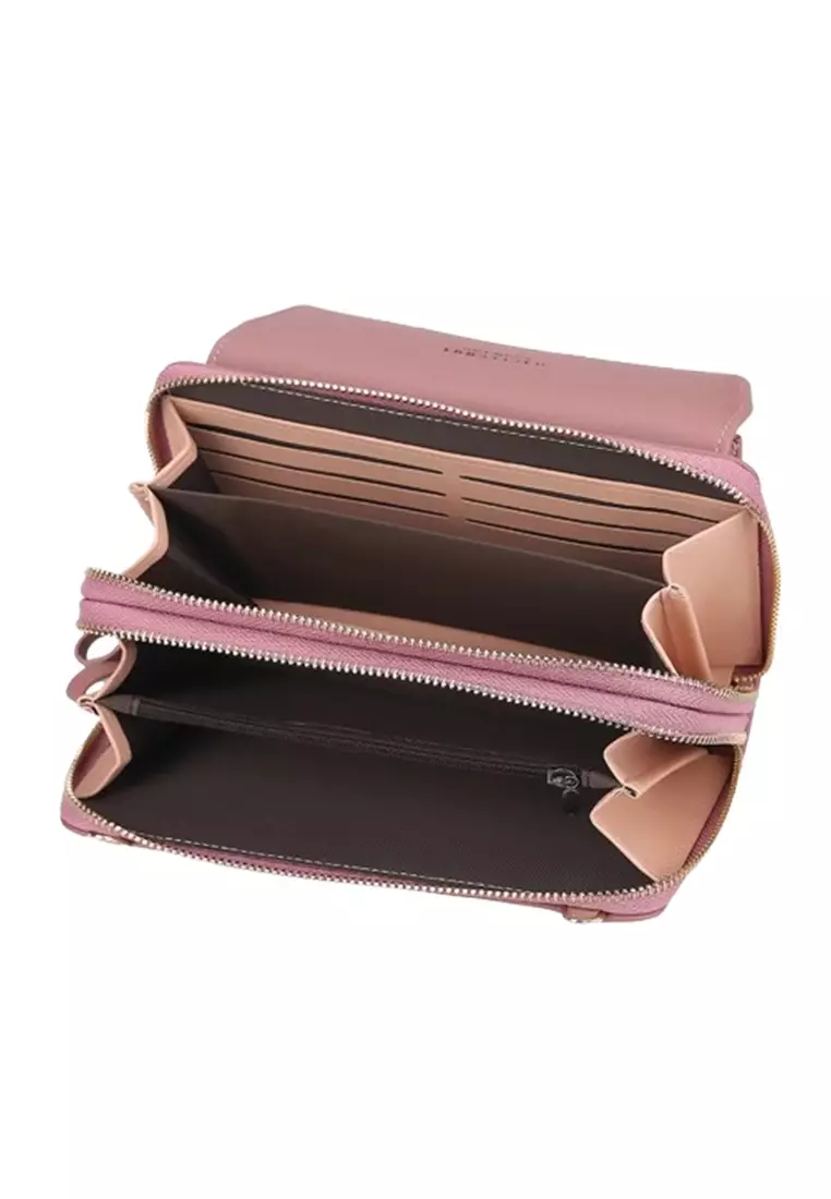 Tas Selempang Wanita Dompet  Sling Bag PU Leather Premium BAEOS ORIGINAL - Pink