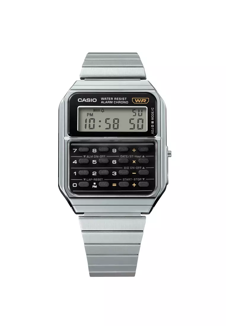 Vintage Men's Digital Calculator Watch CA-500WE-1ADF Silver Stainless Steel Strap