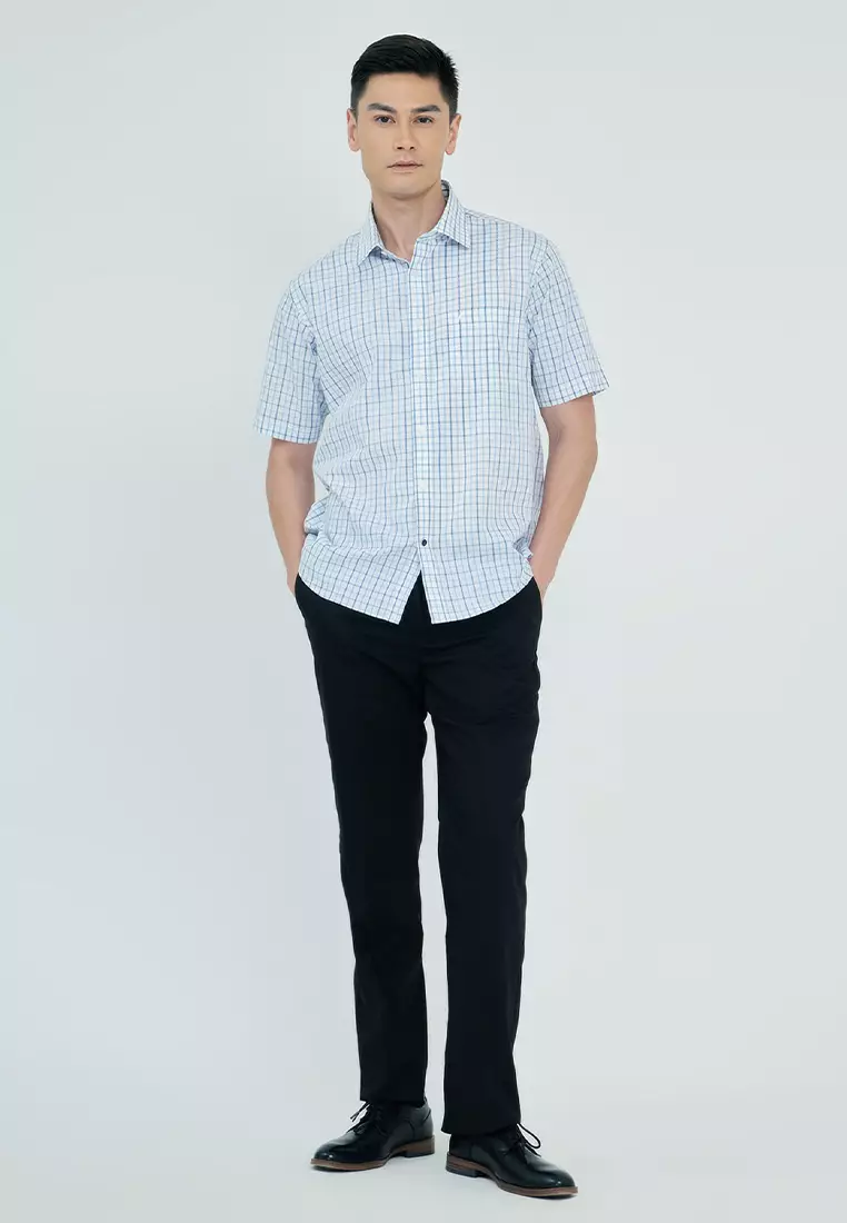 Plaid Poplin Cotton Executive Short Sleeve Shirt
