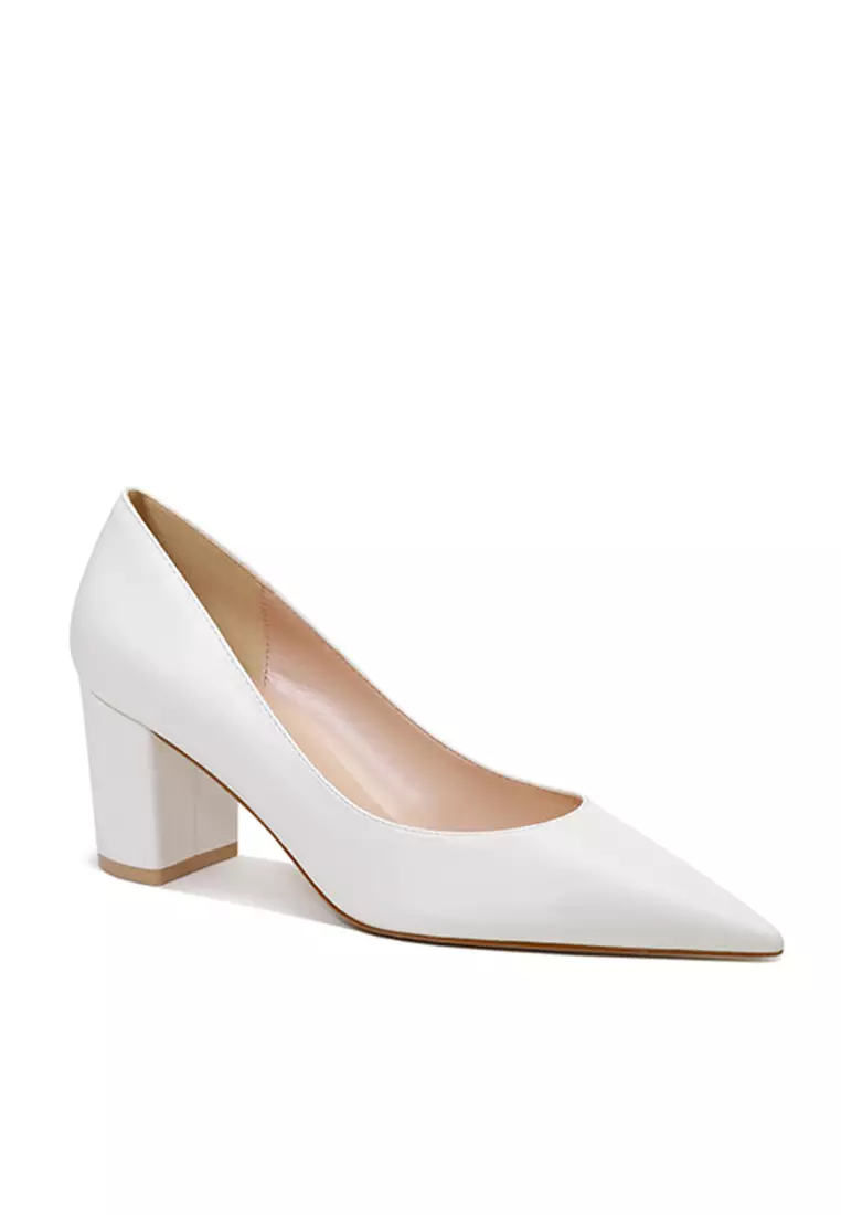 6CM Pointed Faux Patent Block Heels Shoes HZL260