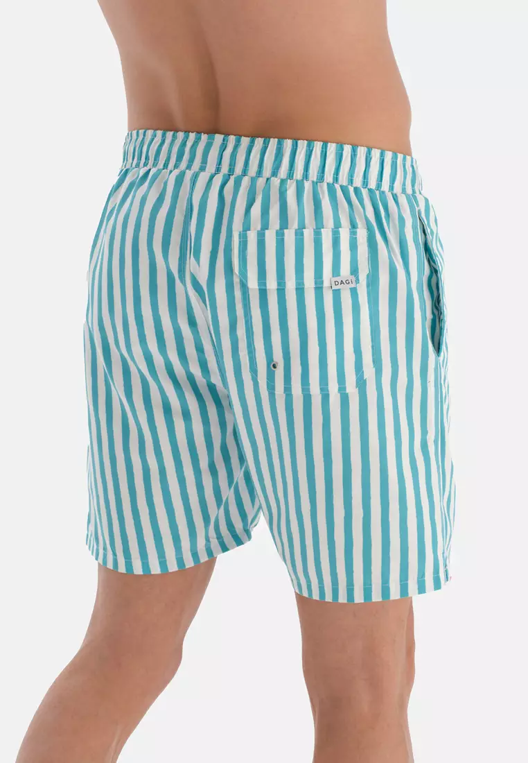 Mens blue and clearance white striped swim shorts