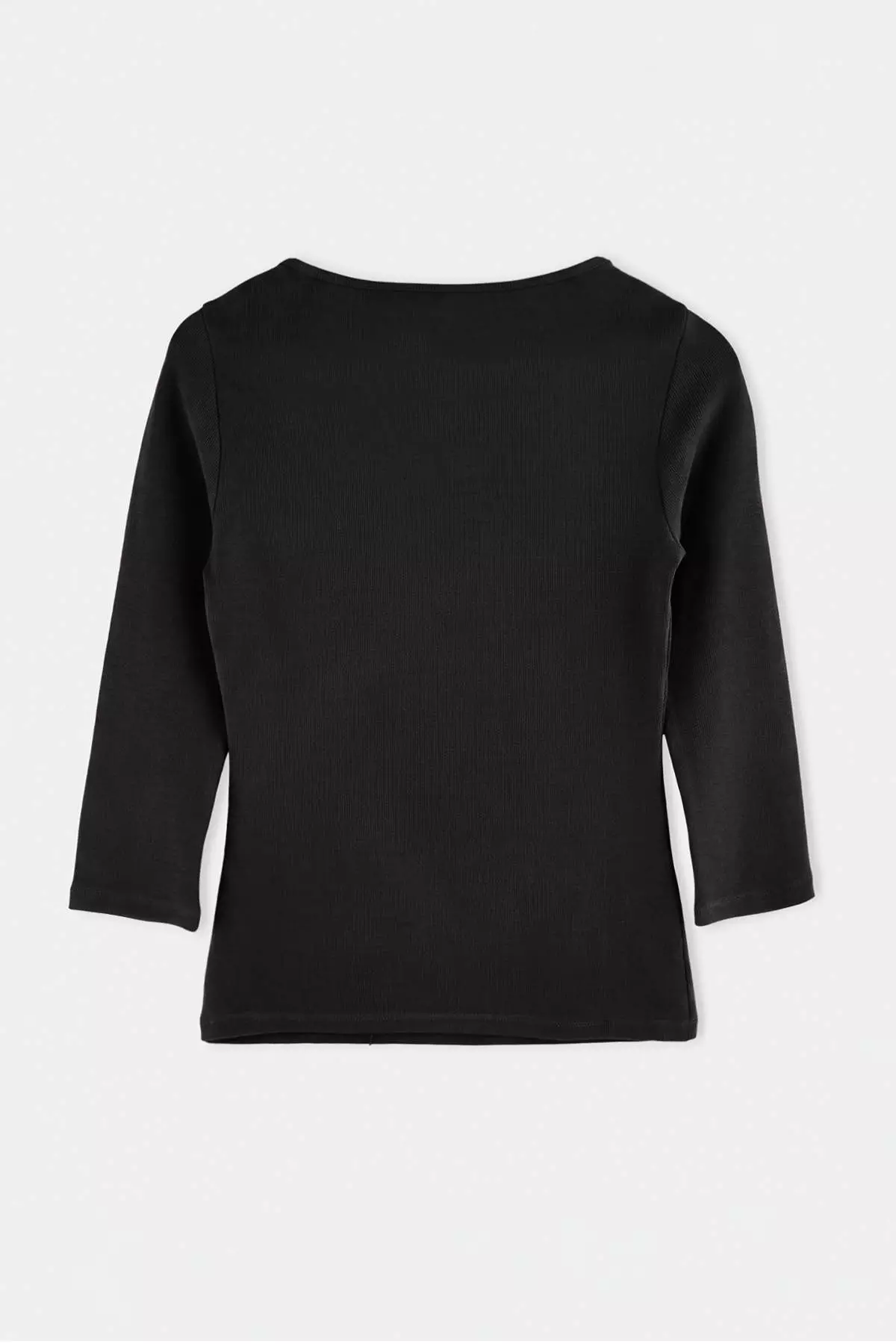 Black Plain Fitted/Body-Fitting Boat Neck Three-Quarter Sleeve Cotton Camisole Knitted Blouse
