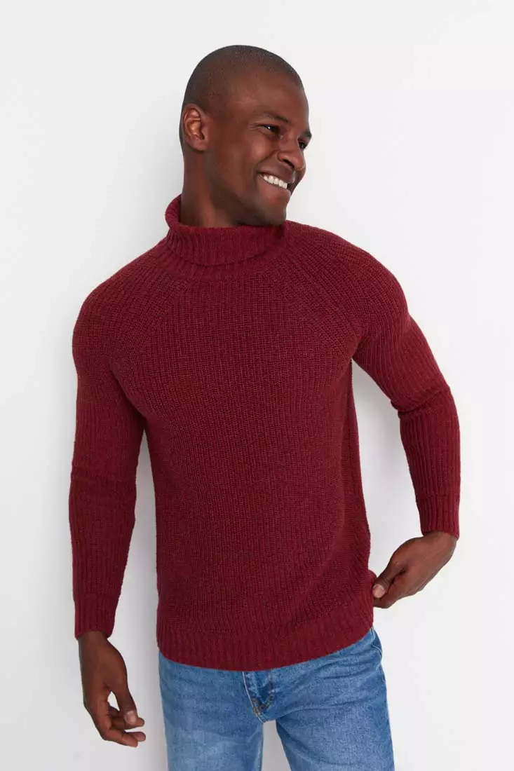 Trendyol Claret Red Men Slim Fit Turtleneck Raglan Sleeve