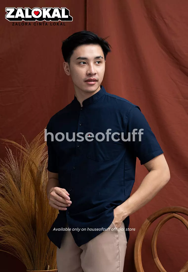 Houseofcuff Baju Koko Kemeja Lengan Pendek Pria Biru Navy