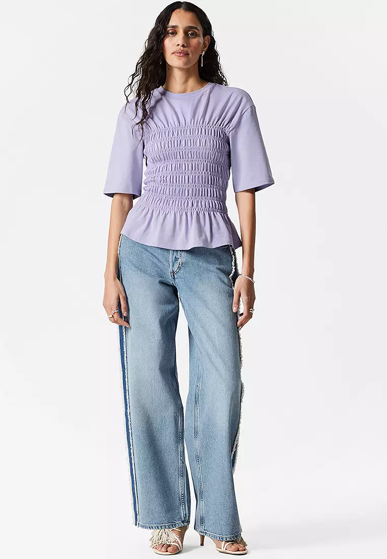 Smocked Crewneck Top