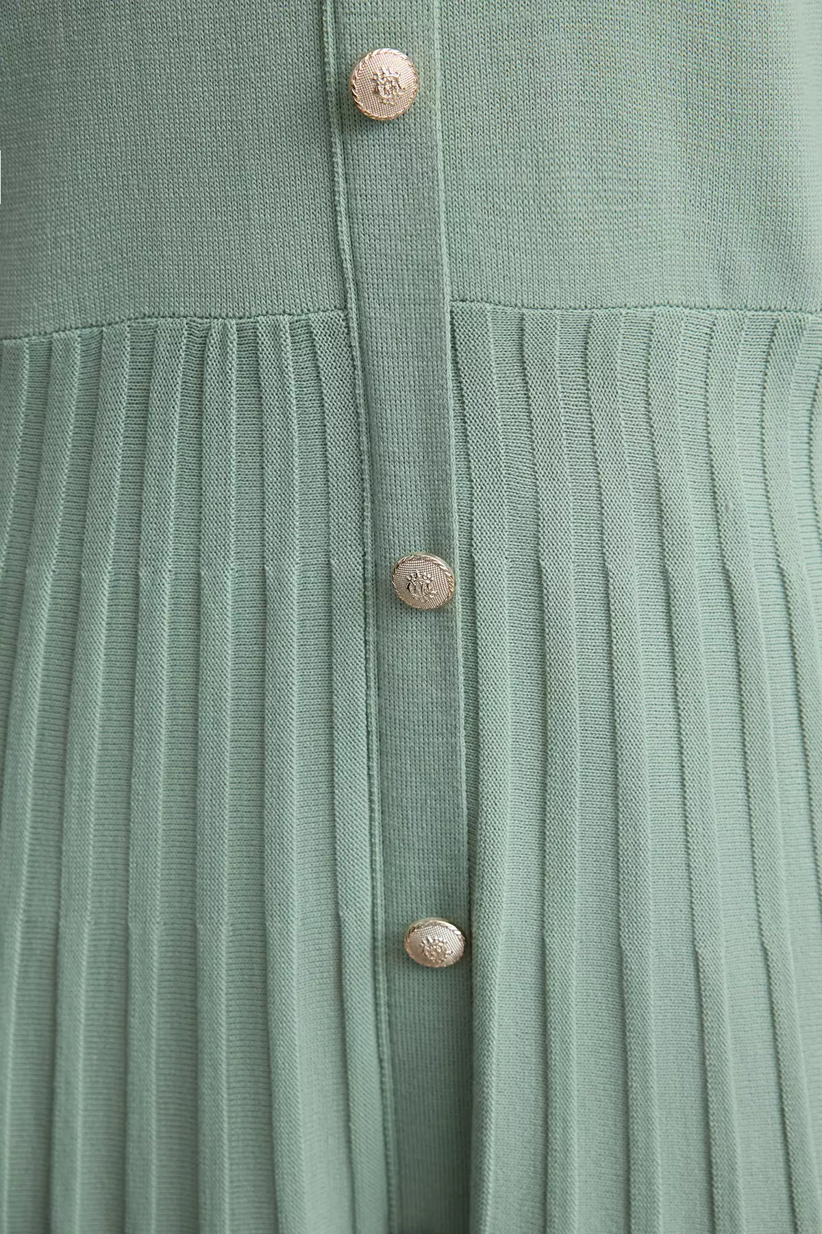 Color Blocked Mint Pleated Knitwear Dress - Tctaw25Eb00092