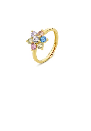 Glamorousky silver 925 Sterling Silver Plated Gold Simple Fashion Colorful Flower Adjustable Ring with Cubic Zirconia E0723ACD19D85EGS_1