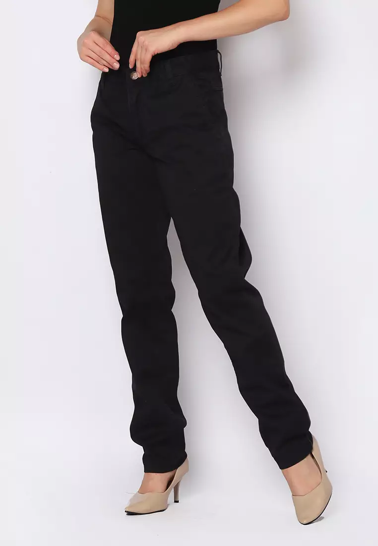 Twill Celana Panjang Wanita Slim Fit Cheerful Hitam 222501